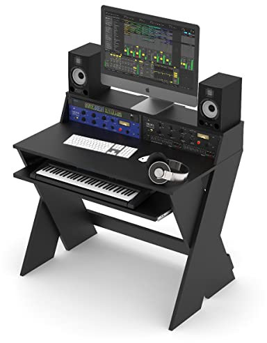 Glorious Sound Desk Compact Black - Workstation da studio compatta dal design intelligente con ampia superficie di lavoro, vassoio estraibile per la tastiera