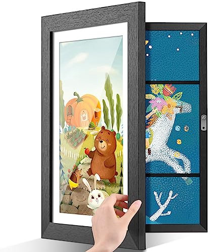 Dulov Schwarz Bilderrahmen Kinderzeichnungen A3 Set - 34X46cm Picture Frame for Wall, Kinder Kunst Bilderrahmen Befüllbar, Rahmen für Kinderbilder, 1 Stück Kunstfotorahmen Aufklappbar mit Frontöffnung