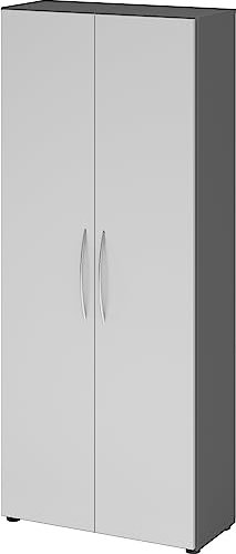 bümö Mehrzweckschrank 80cm breit, Aktenschrank o. Schuhschrank hoch, Schrank mit Regal, Küchenschrank in Graphit/Grau aus Holz, Vorratsschrank & Haushaltsschrank mit Metallgriffen