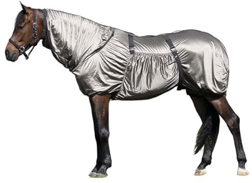 Brama West Ekzemerdecke mit Halsteil für Pferde - Pferdedecke - Insektendecke - Fliegendecke - mit Bauchlatz & Bauchgurten - Grau, Gr. 125