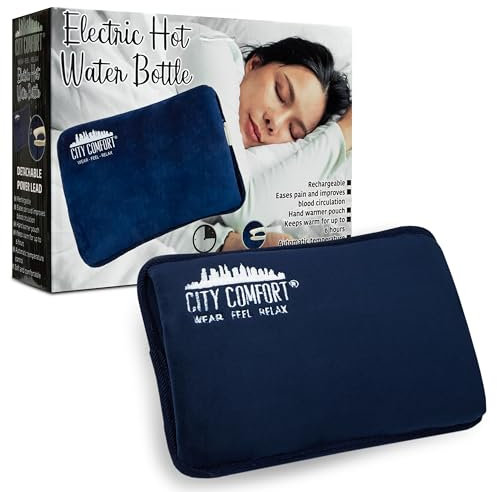 Rechargeable Electric Hot Water Bottle Heat Pad 6 Hour Warmth Temperature Control Detachable Lead Cosy Bed Warmer Hand Warmer Pouch Gifts (Navy)