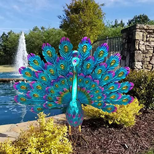 Metall Pfau Wetterfest Garten Figuren - Deko Pfau Aus Metall Gartendeko Für Draußen - Metall Gartenfiguren Für Außen Pfau - Stehende Pfau Metallfigur Für Terrasse Balkon Hof Rasen