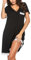 Ekouaer Chemise de Nuit Femme Manches Courtes Robe de Nuit Rayé Vêtements de Nuit été Dentelle, Noir, XXL