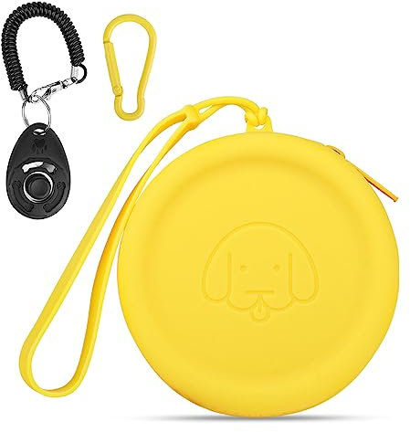 FIDWALL Leckerli-Tasche aus Silikon,mit Hundeklicker,Futtertasche für Hundetraining,Hundezubehör,Taschengröße,leicht zu reinigen,geruchlos, Reißverschluss-Design,tragbare Leckerli-Tasche(Gelb)