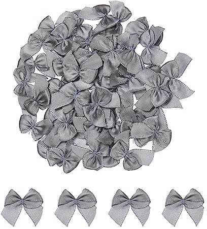 sourcing map 100 Stück Mini Satinband Schleifen 2,5cm Stoff Satinschleife Blume Bögen Ribbon Mini Band Bowtie für Handwerk Basteln Nähen Harre Hochzeit Geburtstag Party Grau