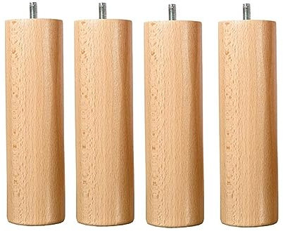 BELLECOUR Lot de 4 Pieds de Lit en Bois Cylindre Certifié PEFC et Made in France Literie | Couleur Bois Naturel | Hauteur 10 cm | Tige Filetée Standard 8 mm | Compatible avec la majorité des sommiers