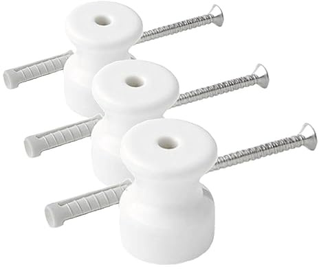 Klartext - Aisladores BELLE ÉPOQUE de estilo vintage para instalación con cable trenzado textil, de porcelana fina artesanal, color blanco brillante, Ø20 mm, 6 unidades. (Paquete de 3)
