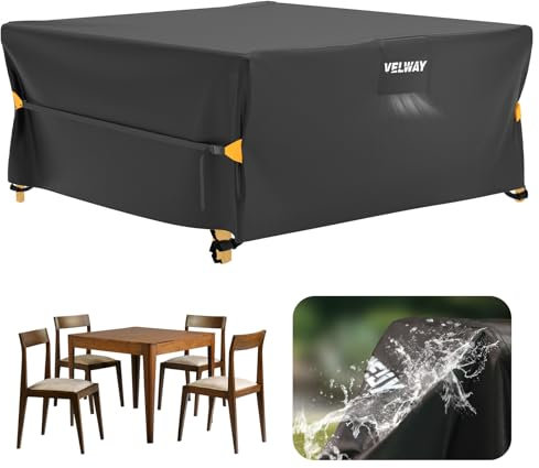 Velway Housse Salon de Jardin Imperméable - Housse Table de Jardin avec Boucles Coupe-Vent Protection pour Tous Les Temps pour Table et Chaise d'extérieur (Noir,200x200x90cm)