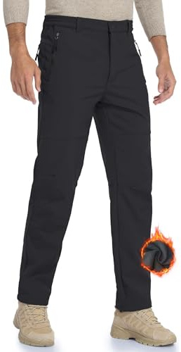 Pantaloni da Lavoro da Uomo Pantaloni Impermeabile Invernali Pantaloni da Caccia Militari Tattici Pantaloni da Neve Softshell Foderati in Pile-Black-L#34