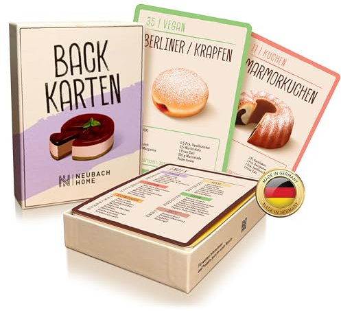 NEUBACH HOME Backkarten - 40 Backrezepte als Backzubehör im Back Set - Geschenke zum Backen - Back Zubehör & Geschenk für Frauen zum Backen - Backutensilien Rezeptkarten - Backset statt Backbuch
