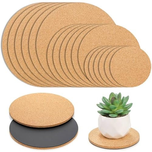 WUWEOT 18 Pack Cork Plant Coasters, 4/6/8 Inch Round Plant Mat Bulk, 0.2 Thick Soft Cork Trivet for Garden, Courtyard, Pot Mat, Indoor Outdoor and DIY Craft Project