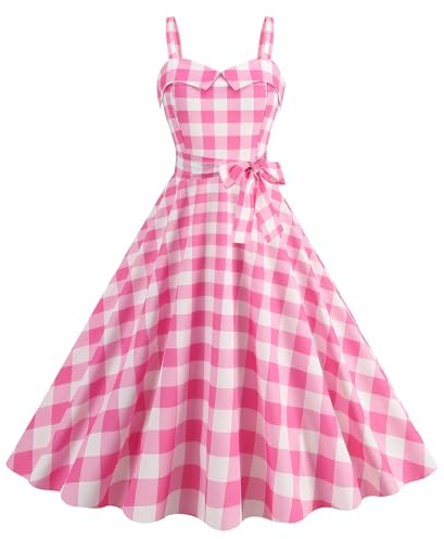 Robe vichy rose vintage années 50 rockabilly années 1950 sans manches à bretelles spaghetti trapèze robe midi cocktail soirée concours de beauté, rose