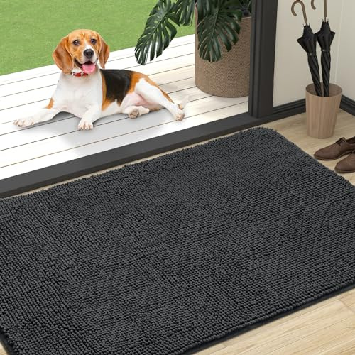 OLANLY Hunde-Fußmatte für schlammige Pfoten, 119 x 81 cm, super saugfähige | Dunkelgrau, absorbiert Feuchtigkeit und Schmutz, rutschfest, maschinenwaschbar, schnell trocknend, für den Eingangsbereich