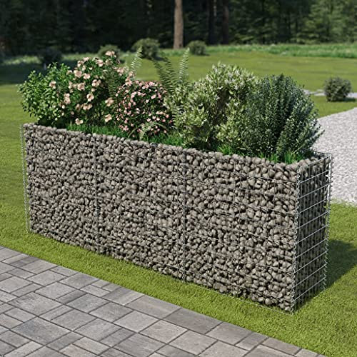 Tino Tech Jardinière surélevée en acier galvanisé - 270 x 50 x 100 cm - Argenté - Panier à pierres - Panier à gabions - Jardinière surélevée - Pour plantes - Mur de jardin - Gabion - Grille