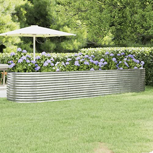 FENLAX Pflanzkübel aus Pulverbeschichteter Stahl 396x100x68 cm Silber Pflanzenkasten Blumenbeet Pflanzenbeet Hochbeete Terrasse Hochbeet Balkon Hochbeet für Gemüse Hochbett Garten Hochbeet Metall