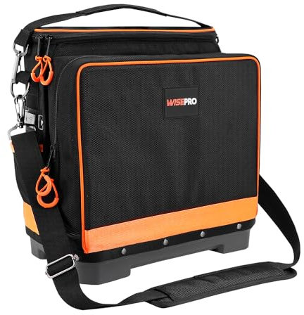 WISEPRO Electrician Tool Bag, Heavy Duty Tool Bag with Laptop Compartment & Waterproof Hard Bottom, Portable Laptop Tool Bag Tool Organizer Bag for Electrician Carpenters Technician