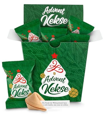 Glückskekse Weihnachten Glückskekse Kollegen Glückskekse für Adventskalender, mit Lebkuchengeschmack, im Display, Nikolaus Geschenk, Wichteln Geschenk, Geschenkverpackung (9 Stück)