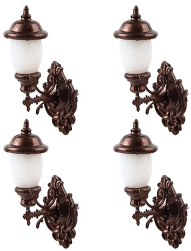 4Pcs Miniature Wall Lamp Model for Dollhouse Decor, Sand Table Layout, Diy Micro-Landscape Accessories, 1:87 Scale Train Scene Lighting, White Light, Abs Material