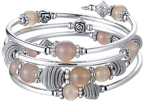 FULU AUTUMN Bracciale in Argento Multistrato da Donna Bracciale Avvolgente Boho Gioielli da Polso per Donna Regalo di Compleanno San Valentino(Agate grey)