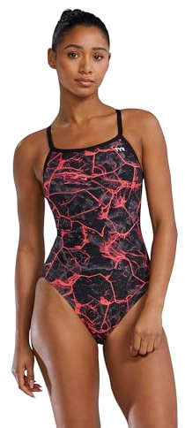 TYR Women's Durafast Elite Diamondfit Swimsuit One Piece, Red/Synapse, 38
