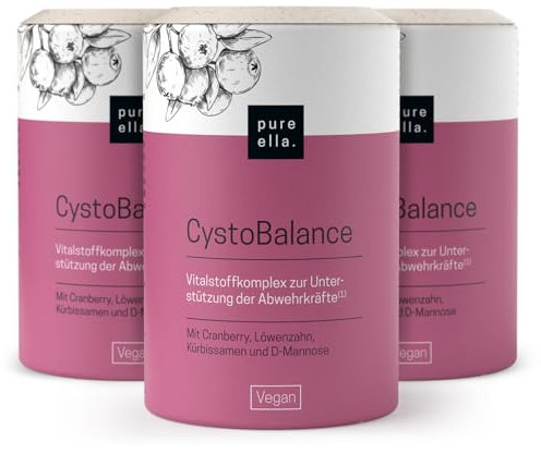 Pure Ella CystoBalance - 180 Kapseln - Cranberry D Mannose mit L-Methionin, Extrakten aus Kürbissamen & Löwenzahn - Plus Vitamine C und D fürs Immunsystem - Vegan, Hochdosiert, Hormonfrei
