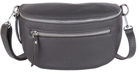 MIRROSI® Damen Bauchtasche Umhängetasche 27x14,5x8cm Damen, Made in Italy, aus Echtleder Tasche Echtes Leder, Brusttasche, Crossbody Bag aus echtem Leder (Dunkelgrau)