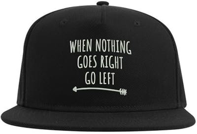 When Nothing Goes Right Go Left Snapback Cap Embroidered Fullcap Herren Mütze Schwarz, Schwarz , Einheitsgröße