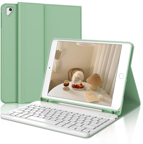 IVEOPPE Teclado iPad 6 Generación 9.7 2018, Funda Teclado QWERTY Español Ñ Bluetooth Magnéticamente Desmontable para iPad 6/5 Generación/Air 2/Air 1/Pro 9.7, Verde Hierba