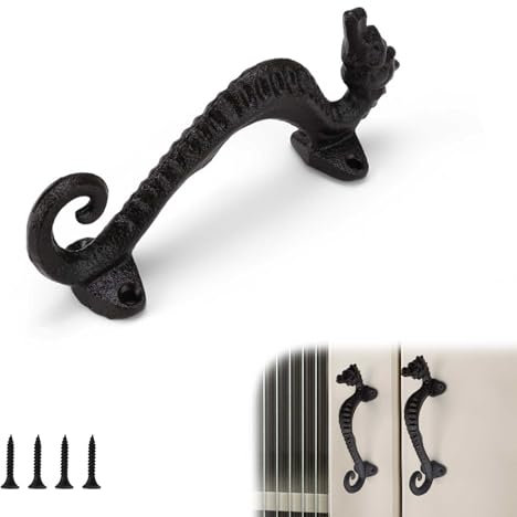 KLEHOPE Tirador de Puerta Negro de Granero, Hierro Fundido Con 4 Tornillos, para Muebles, Ventanas, Armarios, Puertas de Jardín, Etc