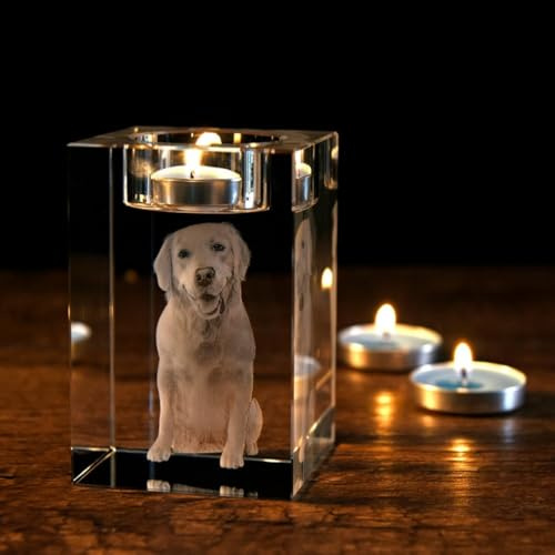 Portavelas con foto de cristal 3D personalizado grabado con láser 3D, portavelas de cristal, boda, aniversarios, cumpleaños, recuerdos, para papá, madre, mascota, regalo personalizado (3D, 10 cm)