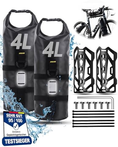 Aolawco 2 Sets Gabeltaschen Fahrrad, 4L+4L Fahrradtasche Vorderrad mit Vielseitiger Halterung, 100% Wasserdichtes Fahrradtasche Gabel für MTB, Rennräder