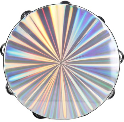 2er-Pack Strahlendes Tamburin mit Zweireihigen Schellen, 10 Zoll Reflektierende Trommel, Handglocke, Musik, Reflektierende Handtrommel für Erwachsene, Kirche, Tanz, Party, KTV