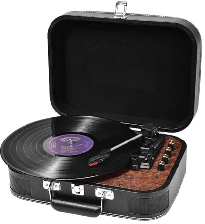 Tocadiscos de Vinilo, VOKSUN Tocadiscos Bluetooth con Altavoz, Transmisión por Correa 33/45/78 Vueltas/min, Estuche, Función Vinilo-MP3/USB/Aux-In/RCA (Negro)