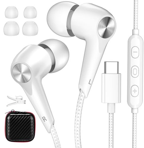 USB C Kopfhörer für Samsung Galaxy A55 A35 A54 A34 5G,Stereo HiFi In Ear Headset USB C Anschluss mit ENC Mikrofon Kabel Geräuschabschirmung Typ C Ohrhörer für iPhone 16 15 Pro Pixel 9 8a Xiaomi 14T 13