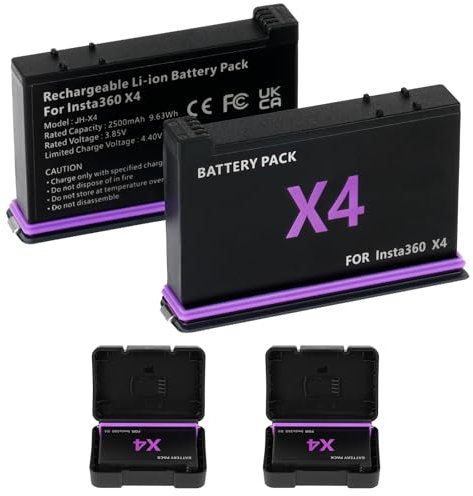 AXFEE Akku für Insta360 X4, 2 Stück 2500mAh Batterie, Wiederaufladbarer Lithium Akku, Hochleistungs Akkus, Akku Zubehör für Insta360 X4, Kompatibel mit insta360 X4 Kamera