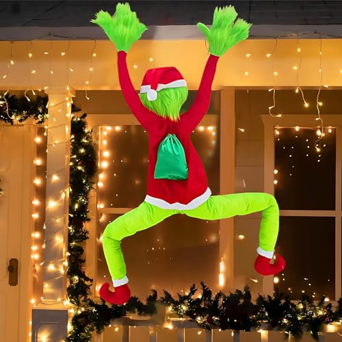 Babbo Natale Grande Esterno Babbo Natale Che si Arrampica 170cm da Appendere Decorazione per Cortile Casa Interna (Glinqi)