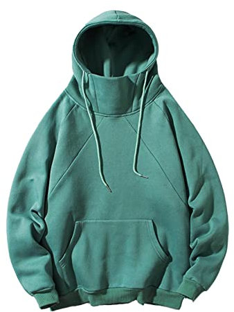 Kapuzendecke für Herren, Fleece, Übergröße, 2024, lässig, einfarbig, Rollkragen-Kapuzenpullover, langärmelig, Tasche, Kapuzenbluse, schwarzes Sweatshirt für Herren, grün, XL