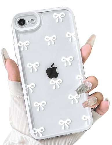 NITITOP für iPhone 7/8 / SE Hülle Süßes Schleife Bow Fliege Muster, Weiß | für Frauen Mädchen, mit Buntem Rahmen, Weiche TPU, mit Vollem Kameraschutz, Stoßfeste Handyhülle