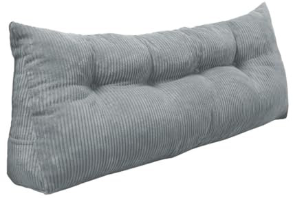 chilly pilley® Stützkissen Cord Rückenkissen Lesekissen Bettkissen Wandkissen Keilkissen Bettstützkissen viele Farben, 140x50x20 (Silber)