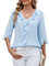 ROFUSSO Chemisier pour Femmes Tops Elégant à Manches Longues Chemisier d'affaires Hauts à Manches 3/4 et col en V à Volants Chemisier D'Été Décontracté(Bleu,S)