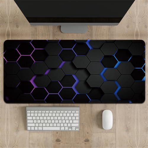 Highdi Gaming Mauspad Modemuster Mauspad Groß Mousepad Genähten Kanten und Anti Rutsch Großes Mauspad Schreibtischunterlage Desk Mat für Büro, Tastatur, PC, Laptop (300 * 800 * 3mm,Hexagon)