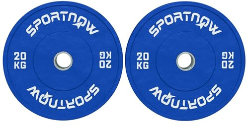 SPORTNOW Set 2 Dischi Pesi 2x20 kg in Gomma, Dischi per Palestra e Casa con Foro da 5 cm per Manubri e Bilancieri, Blu