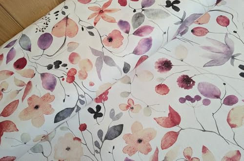 Halbpanama Stoff Meterware Sommer - robuster Taschenstoff bedruckt - schwerer Baumwollstoff Blumen - stabiler Dekostoff Pflanzen - BW Panama *Ab 50cm, Farbe: 010 Wildblume lila