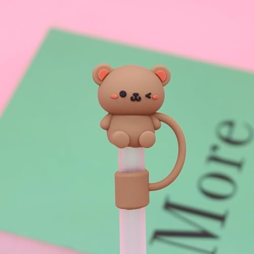 Brown Bear Straw Cover for Stanley 40&30 Oz Cup, 10mm Silicone Straw Covers Cap for Stanley Cup Accessories, Straw Cap Stopper for Reusable Straws Tip Lids, Cute Straw Topper for Tumblers