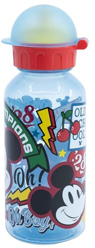Botella de agua reutilizable infantil de plástico con tapa y capacidad de 370 ml de Mickey