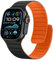 Sixmoat Bracelet Magnétique en Silicone Souple Compatible avec Apple Watch 49mm 46mm 45mm 44mm 42mm, Bande Sport conception pour Ultra SE Series 10 9 8 7 6 5 4 3, Noir-Orange