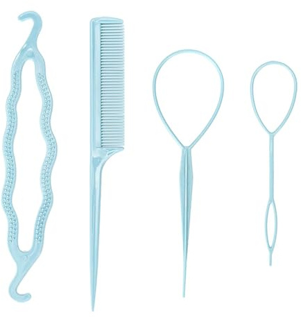 3PCS Hair Loop Pull Through Tool & Rat Tail Comb, Braiding Aid, French Braid Loop, For Women and Girls Hair Styles (Pink)