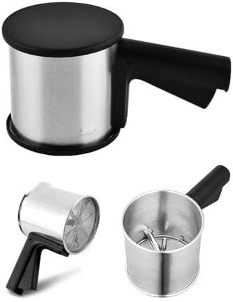 ORAGKE Puderzuckerstreuer, Mehlsieb Edelstahl, Feinmaschig, Einhändig Bedienbar, Puderzuckermühle, Mehlstreuer, Zuckerstreuer, Staubzuckermühle, Staubzuckerstreuer, für Puderzucker, Mehl