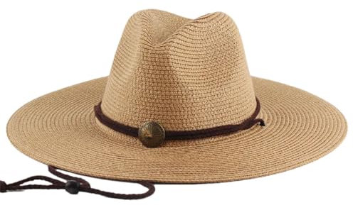 Chapeau de soleil en paille à large bord pour femme - Pour la plage - Chapeaux Panama - Grande protection UV, kaki, 7/71/8
