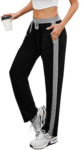 Litherday Jogginghose Damen Sporthose Lang Baumwolle Freizeithose | High Waist Traininghose Geradem Bein Hose mit elastischem Bund und Taschen
